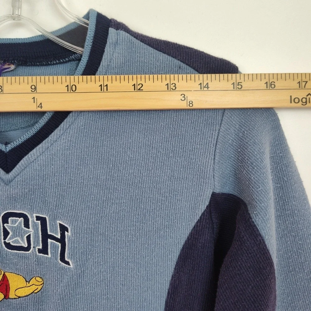 VTG Winnie The Pooh Sweater Youth‎ Size 8 Blue Embroidered V-Neck Long Sleeves